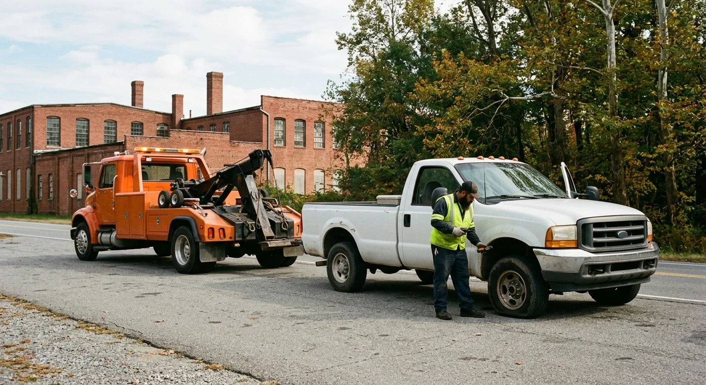Operator assessing a disabled work truck in Hopewell, Virginia