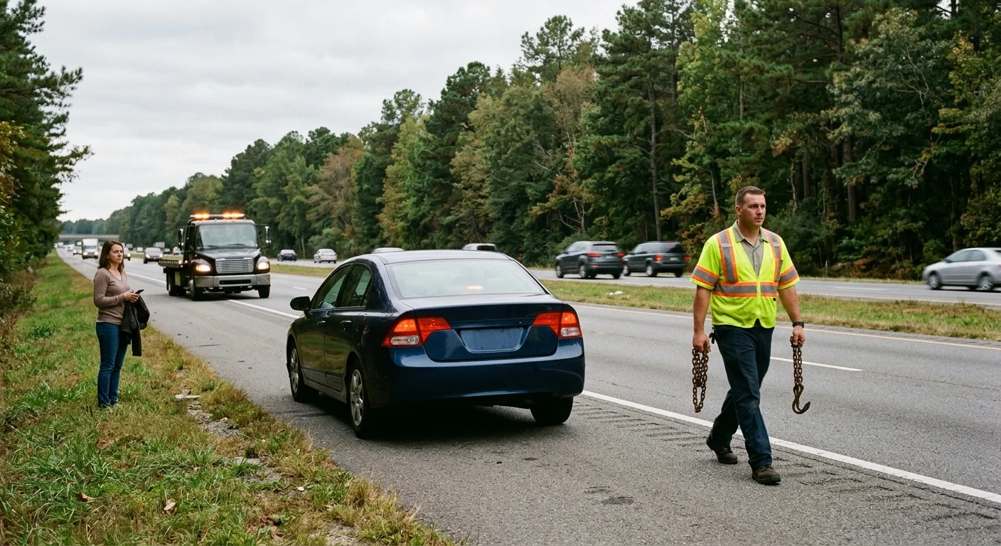 Disabled sedan on the I-95 shoulder near Ashland, Virginia