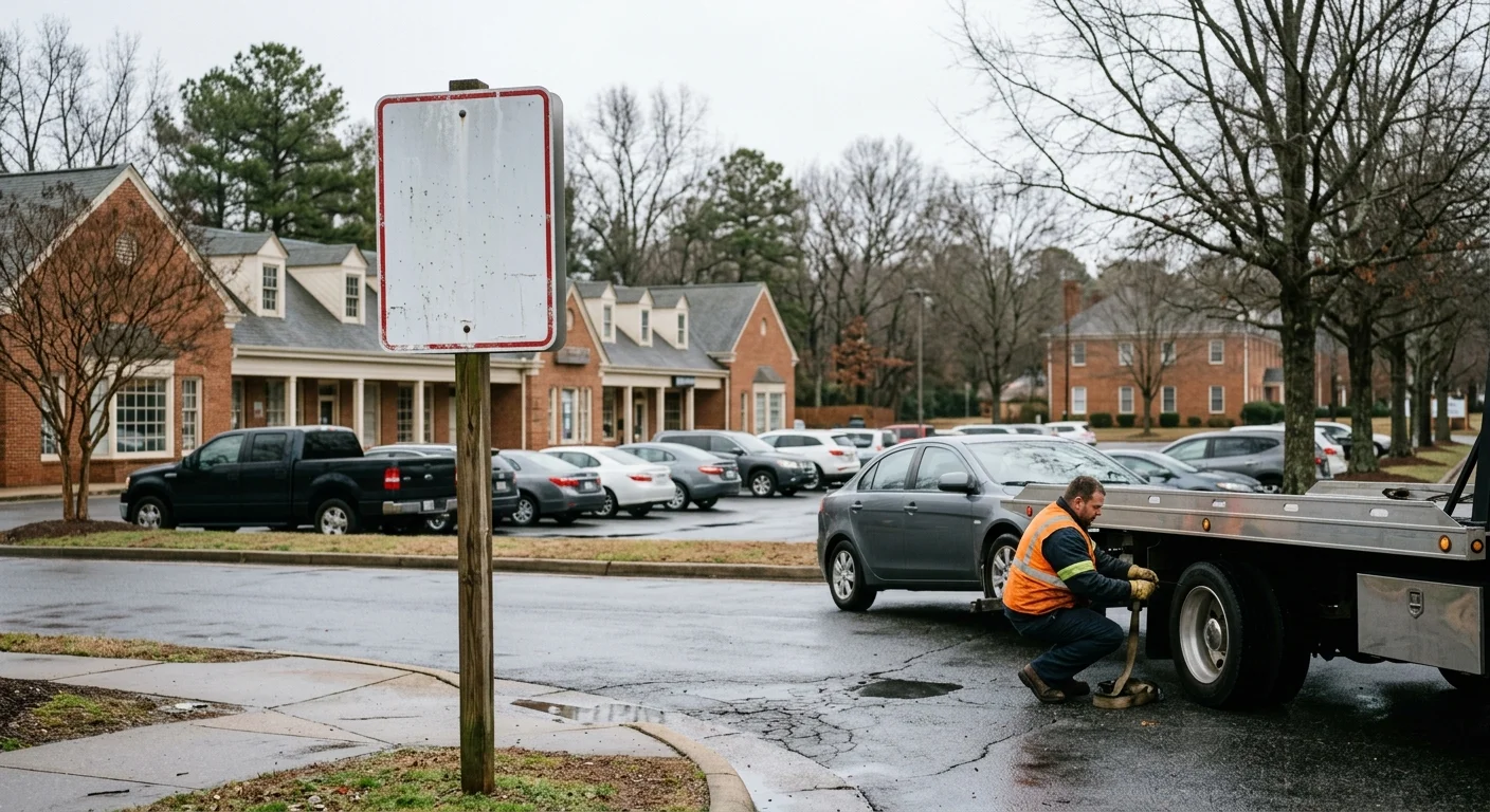 A blank warning sign at the entrance of a Virginia parking lot
